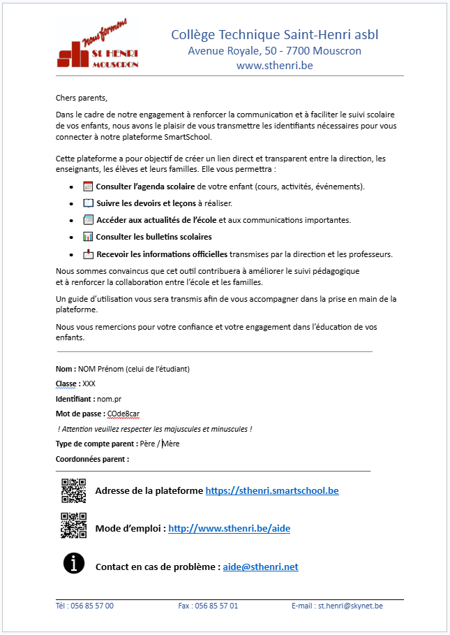 Exemple du courrier envoyé par l’école