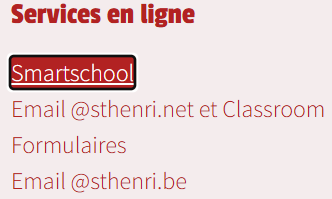 Bloc « Services en ligne » en bas du site, avec le lien Smartschool